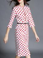 Shein Red Round Neck Half Sleeve Polka Dot Drawstring Dress