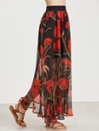 Shein Floral Print Mesh Overlay Longline Skirt
