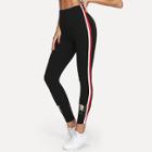 Shein Striped Side Embroidery Hem Leggings