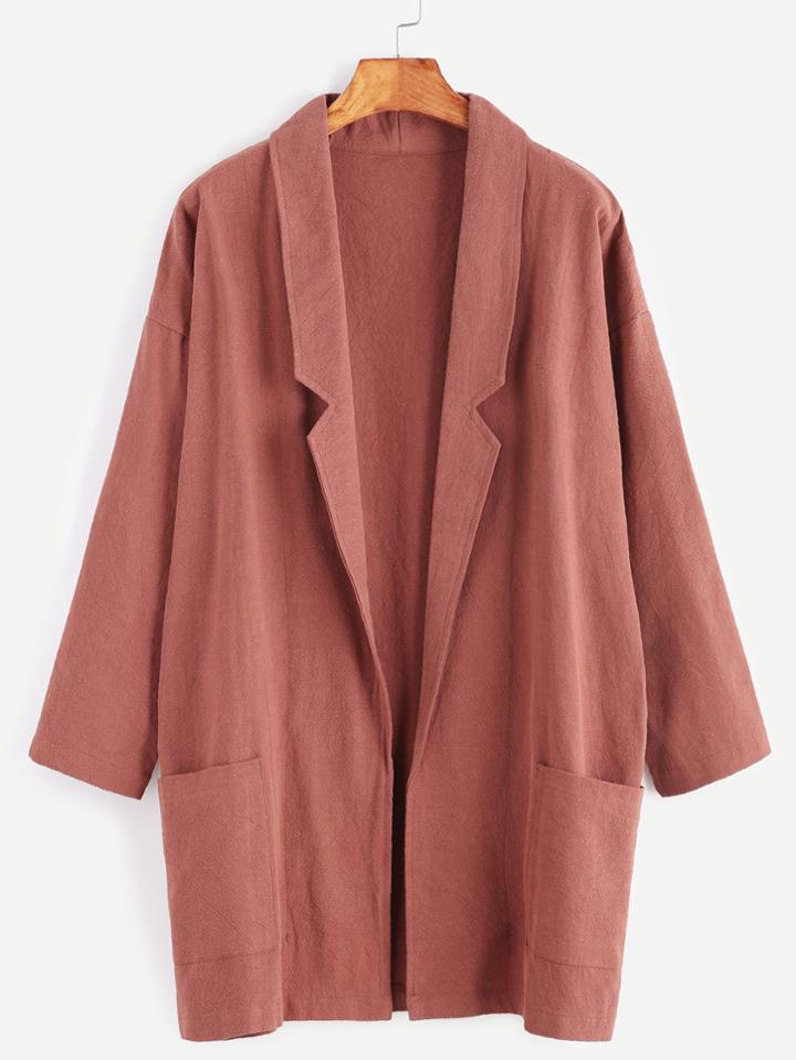 Shein Dropped Shoulder Seam Shawl Collar Pockets Coat