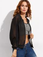 Shein Black Sheer Chiffon Bomber Jacket