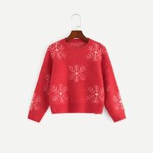 Shein Girls Drop Shoulder Snowflake Print Jumper