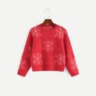 Shein Girls Drop Shoulder Snowflake Print Jumper