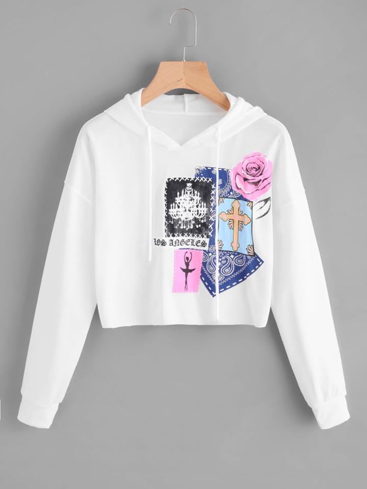 Shein Graphic Print Crop Hoodie