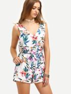 Shein Multicolor V-neck Floral Print Jumpsuit