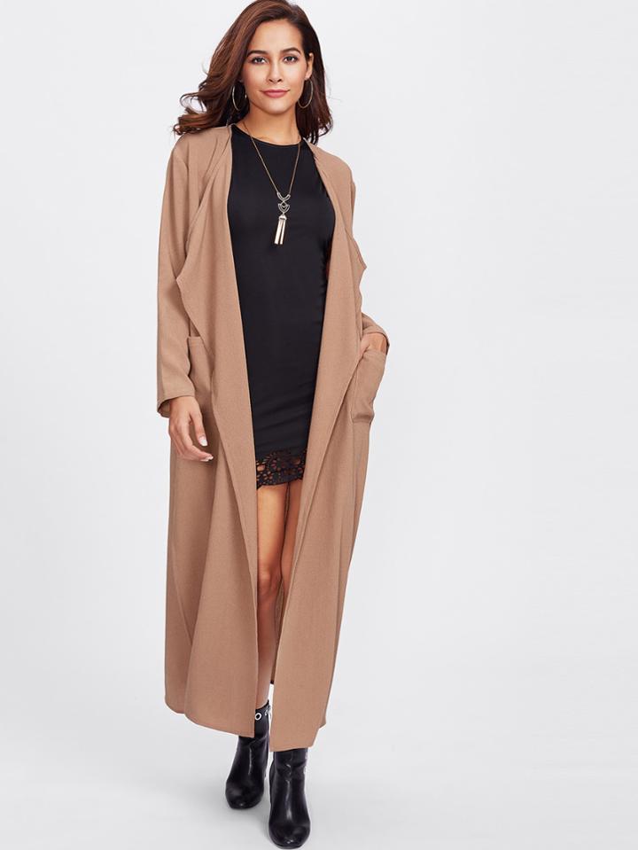 Shein Drape Collar Patch Pocket Longline Coat