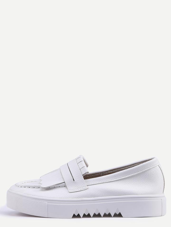 Shein White Round Toe Fringe Thick-soled Slip-on Sneakers