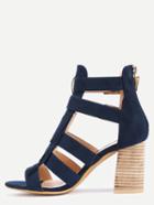 Shein Faux Suede Caged Cork Heel Sandals - Navy