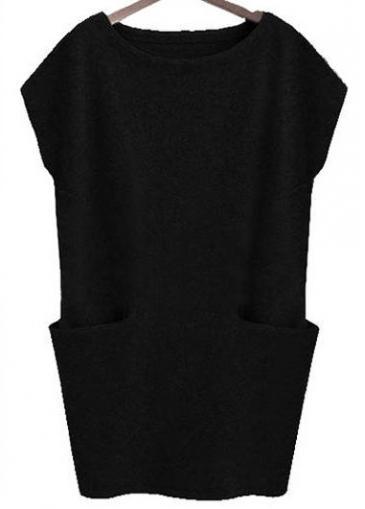 Rosewe Chic Batwing Sleeve Round Neck Woman Dress Black