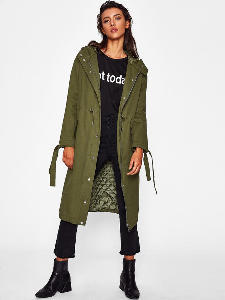 Shein Tied Cuff Drawstring Parka Coat