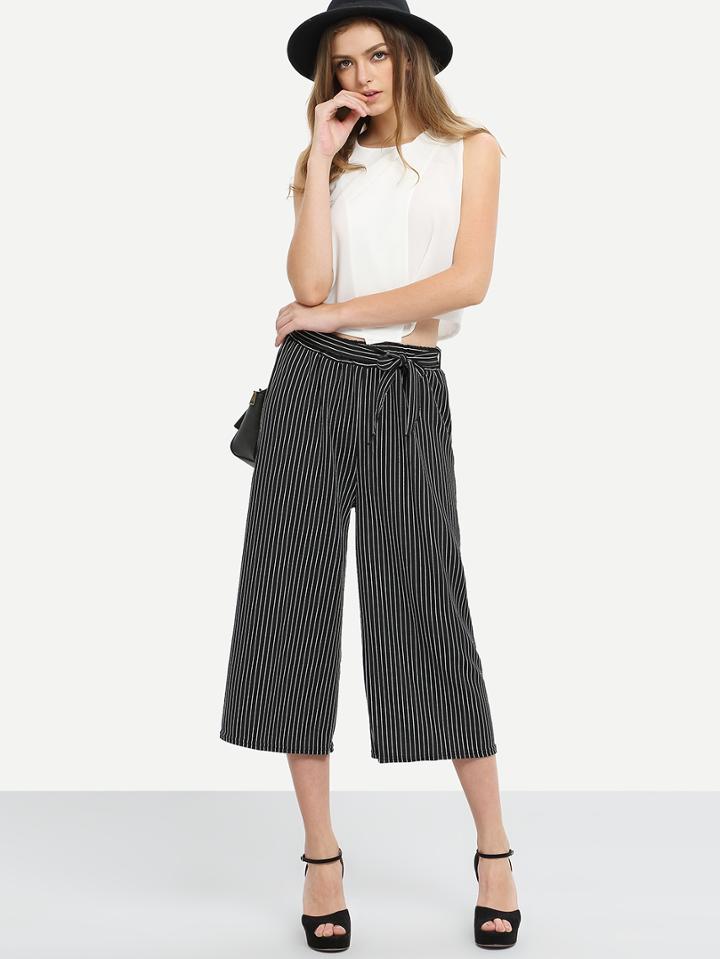 Shein Self-tie Vertical Striped Wide Leg Pants