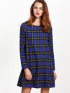 Shein Blue Plaid Bow Embellished A Line Dress