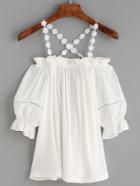 Shein White Flower Lace Strap Cold Shoulder Top