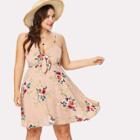 Shein Plus Self Tie Floral Print Cami Dress
