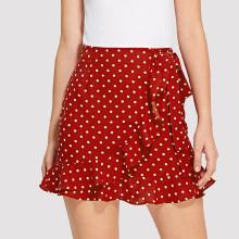 Shein Knot Side Overlap Ruffle Trim Dot Skirt