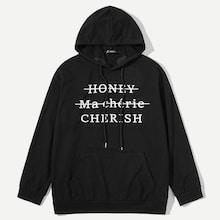 Shein Men Pocket Front Letter Print Hoodie