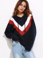 Shein Navy Drop Shoulder Chevron Pattern Hoodie