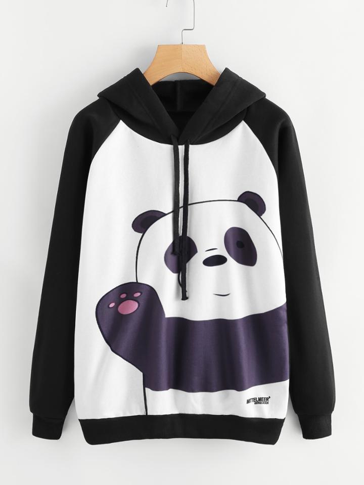 Shein Panda Print Raglan Sleeve Hoodie