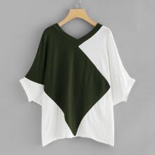 Shein Contrast Panel Batwing Sleeve Tee