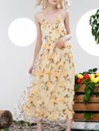 Shein Yellow Spaghetti Strap Backless Flowers Applique Dress