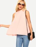 Shein Pink Stand Collar Pleated Keyhole Tank Top