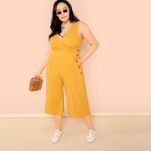 Shein Plus Surplice Neck Button Detail Shell Jumpsuit