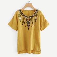 Shein Embroidered High Low Slit Side Blouse