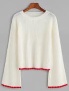 Shein White Contrast Trim Bell Sleeve Sweater