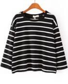 Shein Black Long Sleeve Striped Crop T-shirt