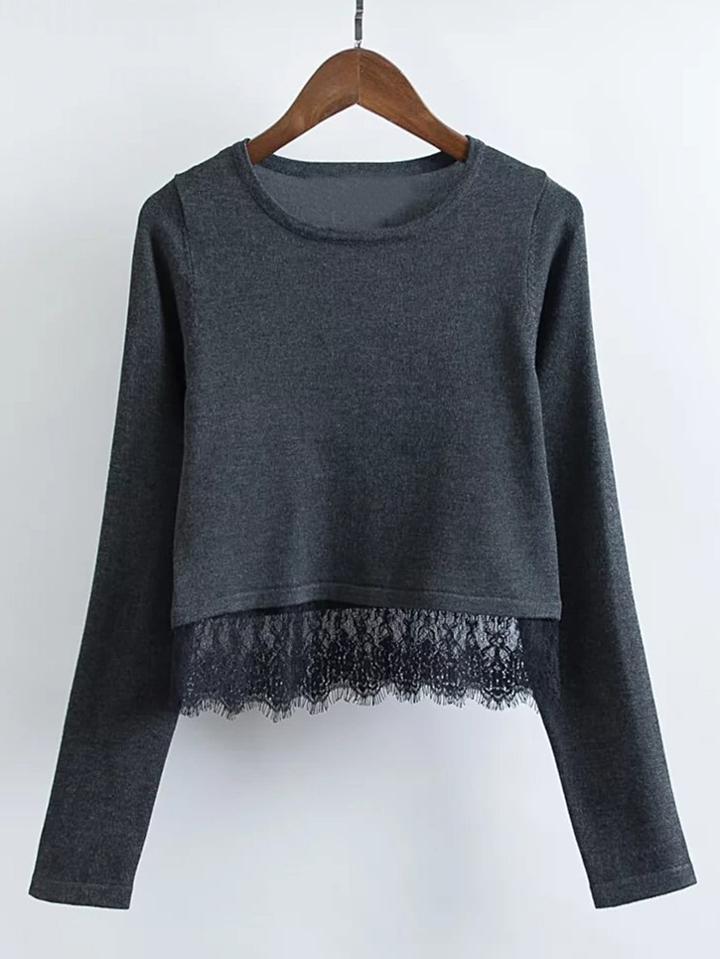 Shein Contrast Lace Hem Knitwear