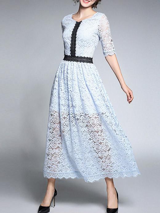 Shein Color Block Lace A-line Dress