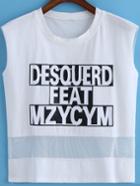 Shein White Round Neck Letters Print Tank Top