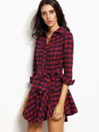 Shein Gingham Flared Shirt Dress With Self Tie