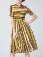 Shein Multicolor Color Block Belted A-line Dress