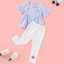 Shein Girls Frill Trim Striped Blouse With Pants