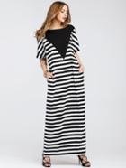 Shein Striped Full Length Tee Dress With Contrast Panel
