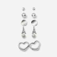 Shein Open Heart & Eiffel Tower Stud Earrings 6pairs