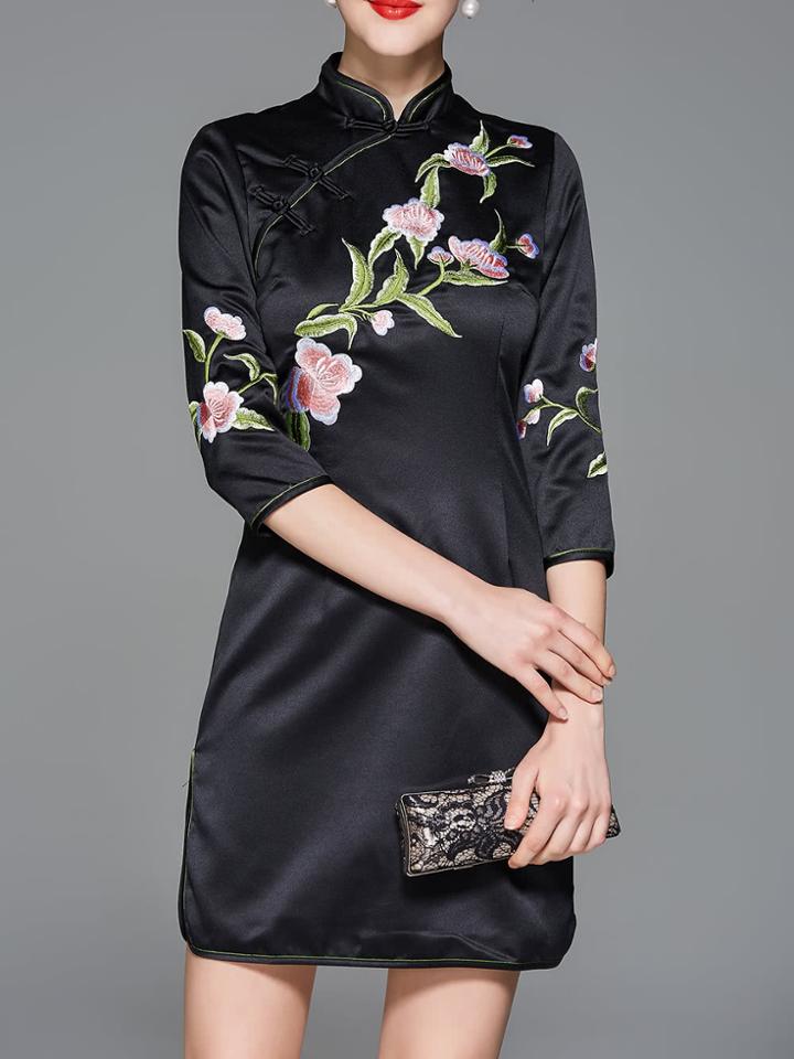Shein Flowers Embroidered Split Sheath Dress