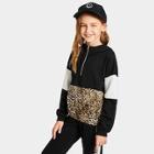 Shein Girls Contrast Leopard Hoodie & Pants Set