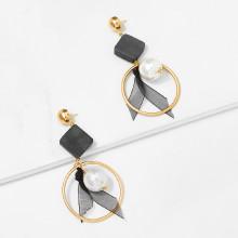 Shein Square Decorated Hoop Drop Earrings