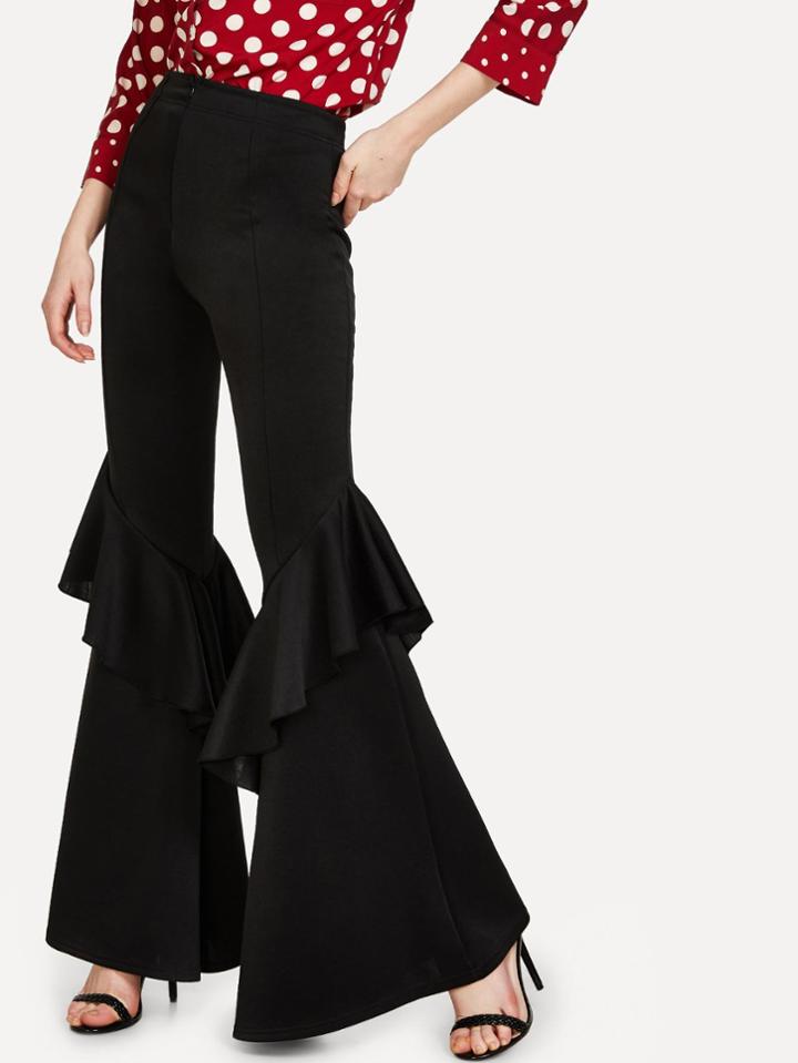Shein Ruffle Trim Flare Leg Pants