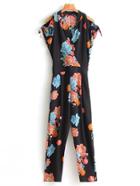 Shein Open Shoulder Tie Detail Floral Jumpsuit