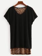 Shein V Neck Leopard Dip Hem T-shirt
