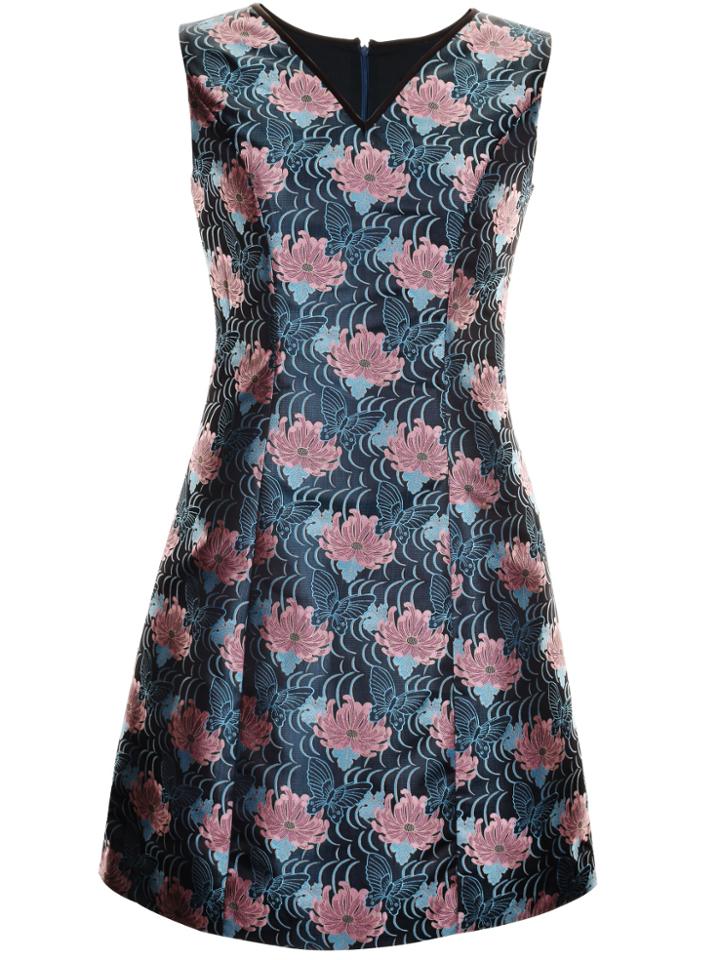 Shein Black V Neck Jacquard A-line Dress