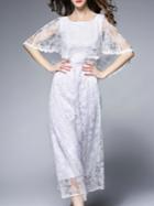 Shein White Gauze Embroidered Cape Lace Maxi Dress