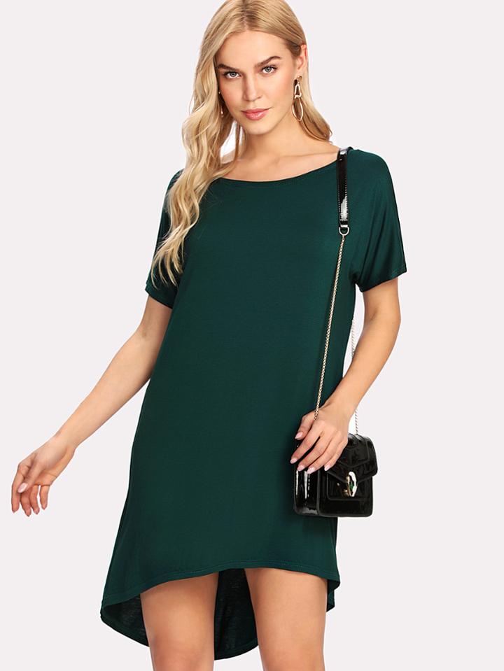 Shein Dolman Sleeve Dip Hem Solid Tee Dress