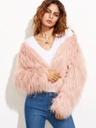 Shein Pink Collarless Faux Fur Coat