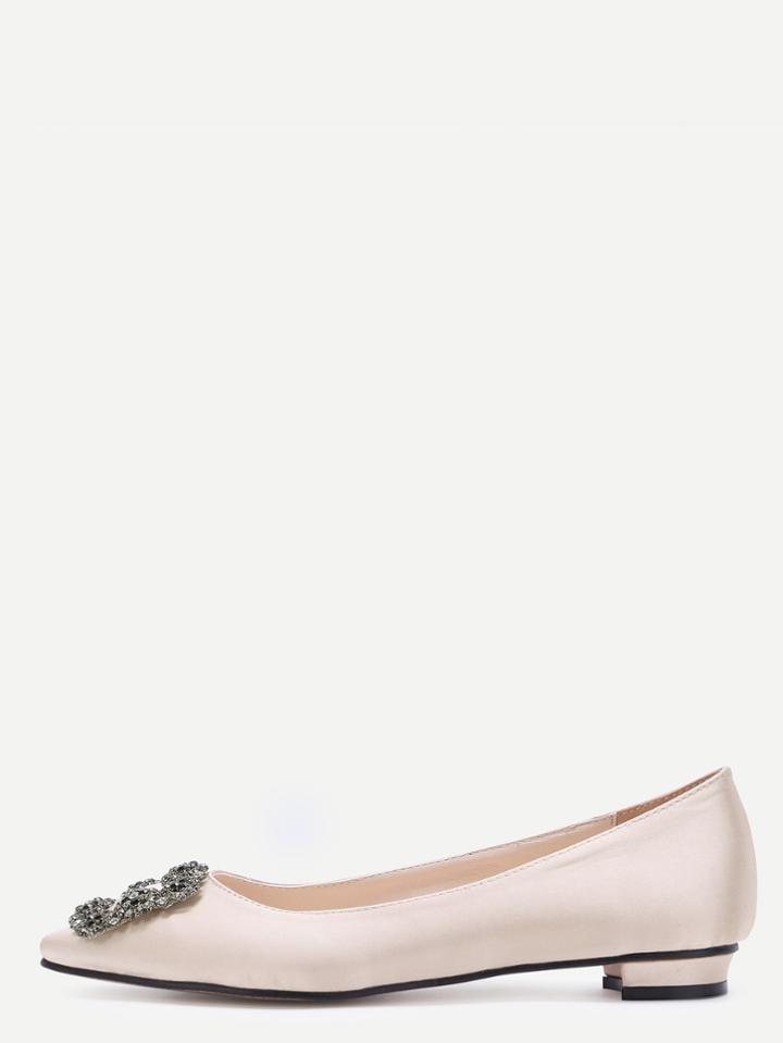 Shein Nude Glitter Satin Rhinestone Pointed Ballet Flats