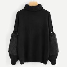 Shein Rhinestone And Faux Fur Embellished Sweater