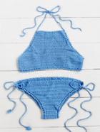 Shein Side Tie Halter Crochet Bikini Set